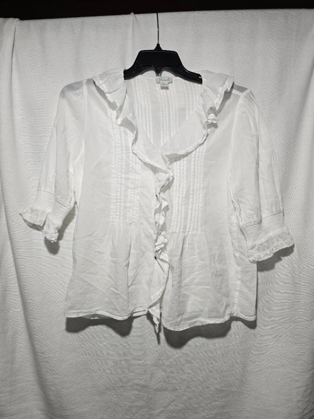Sundance Catalog White 100% Cotton Ruffle Blouse Women's Size Medium M GUC